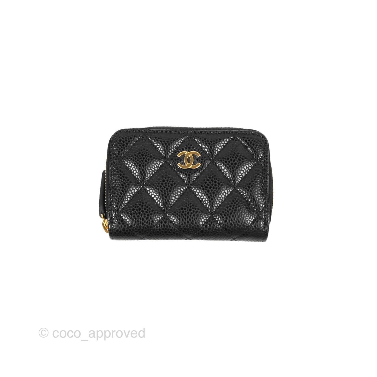 Chanel Classic Zipped Coin Purse Black Caviar Gold Hardware