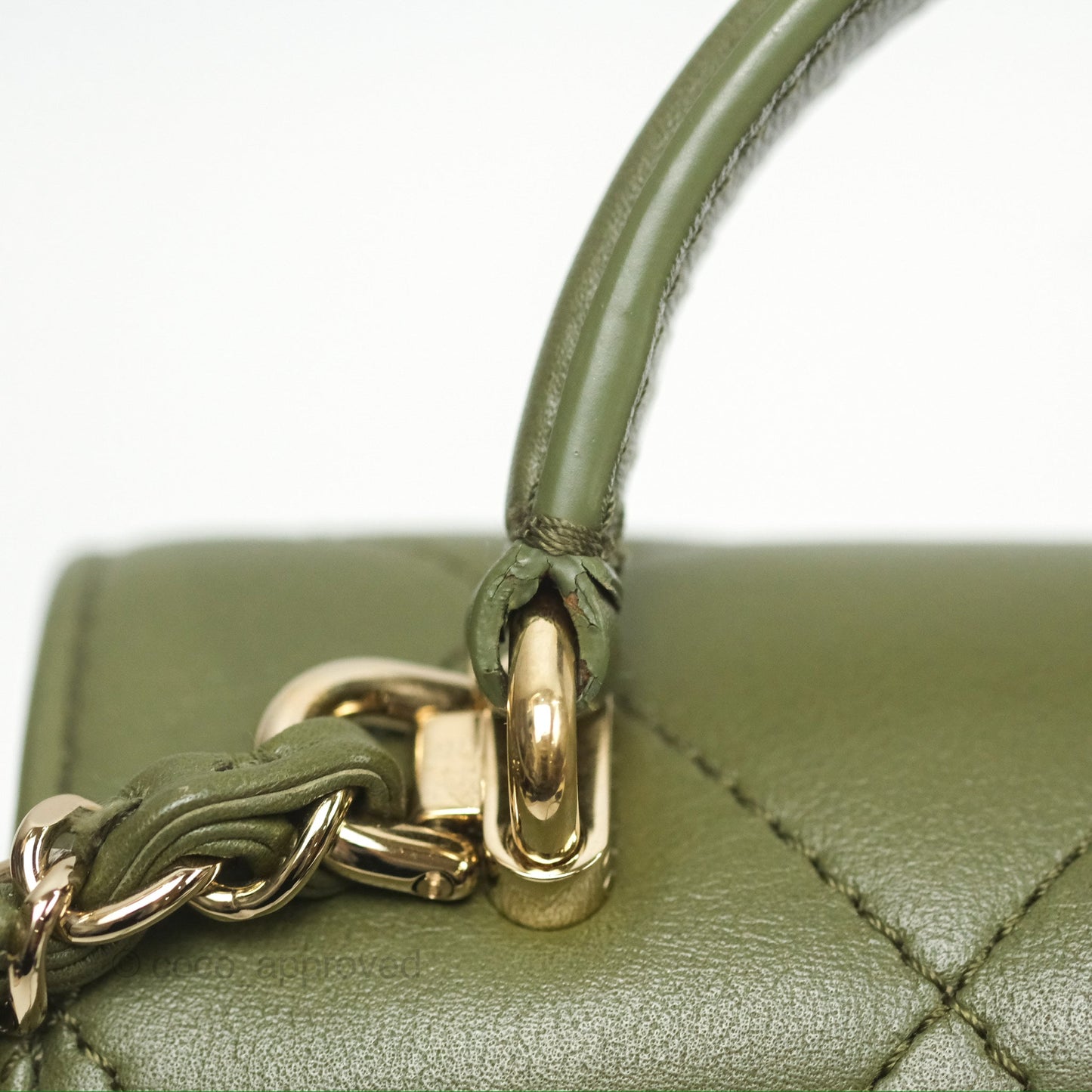 Chanel Small Coco Lady Quilted Flap Bag With Top Handle Olive Green Calfskin Gold Hardware