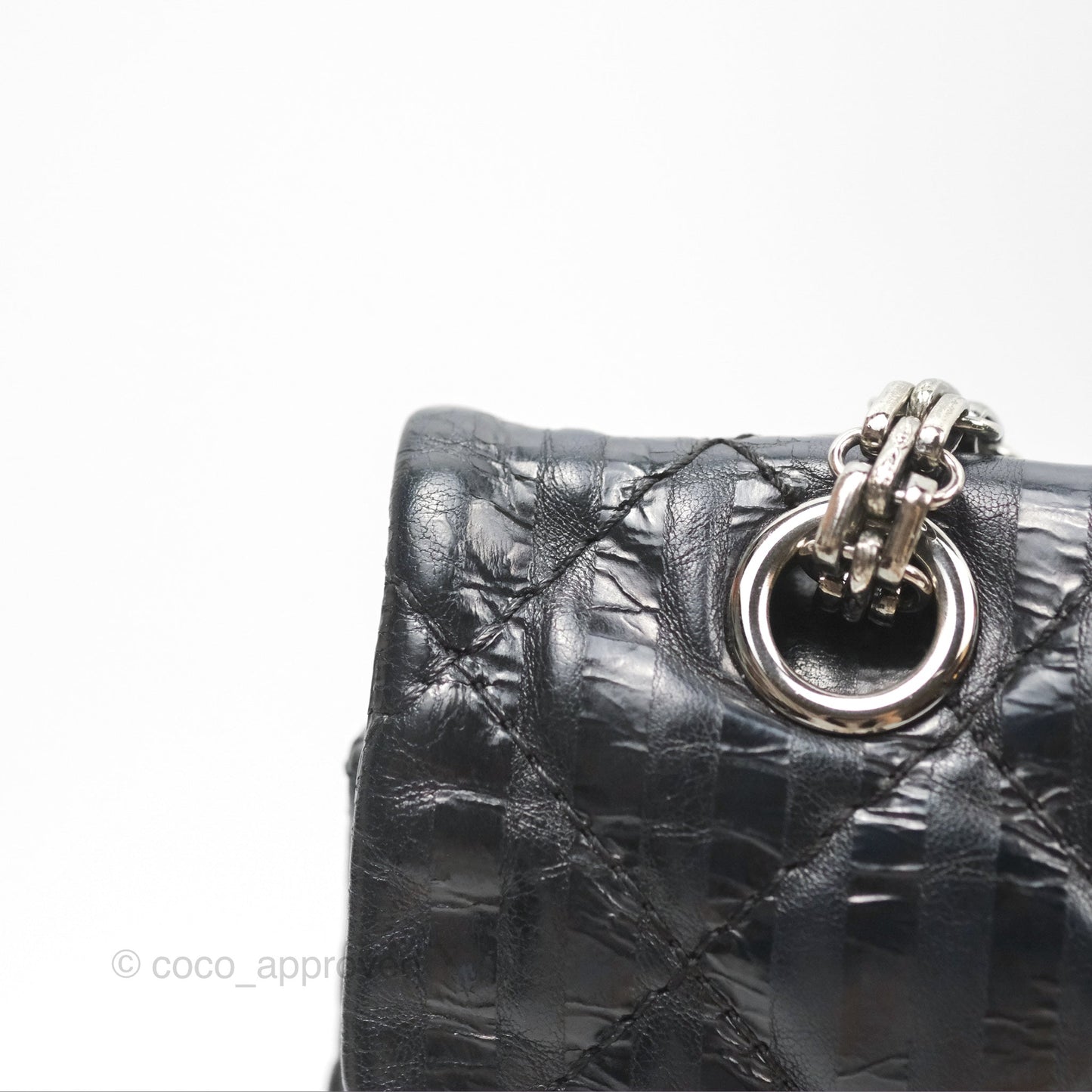 Chanel Reissue 227 Flap Quilted Calfskin Black Striped Dark Silver Hardware