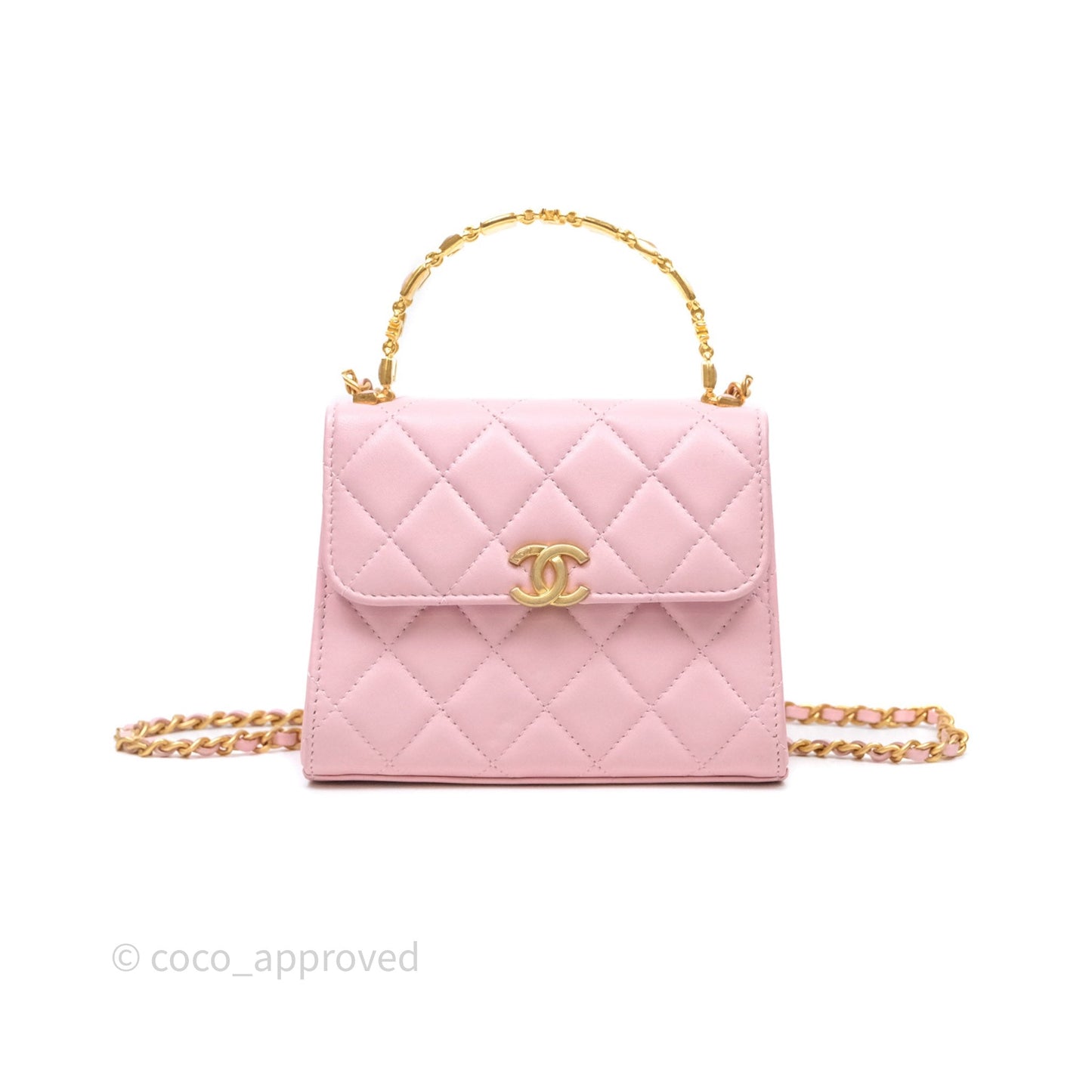 Chanel Mini Enamel Handle Clutch on Chain Pink Lambskin Gold Hardware