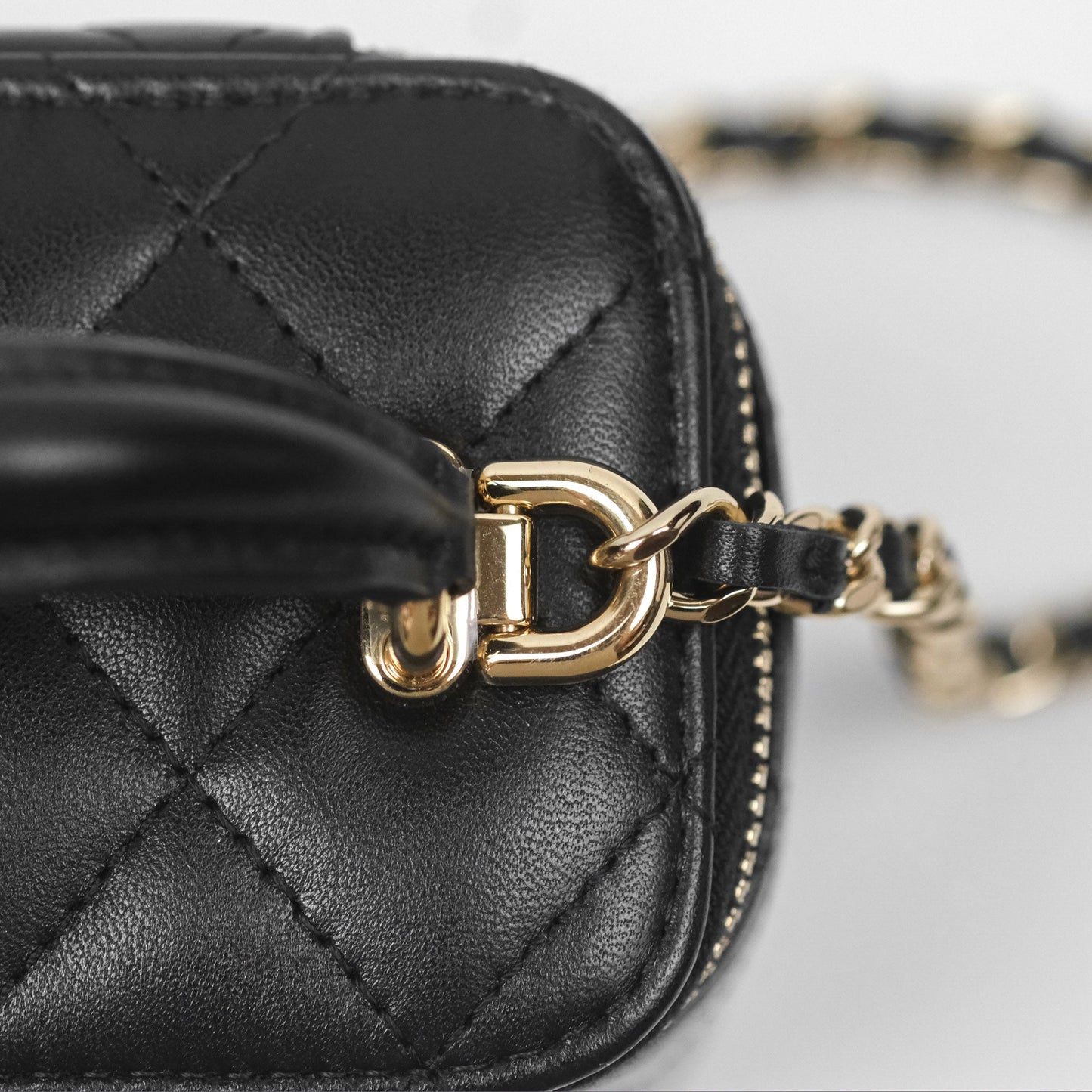 Chanel Mini Top Handle Vanity With Chain Black Lambskin Gold Hardware