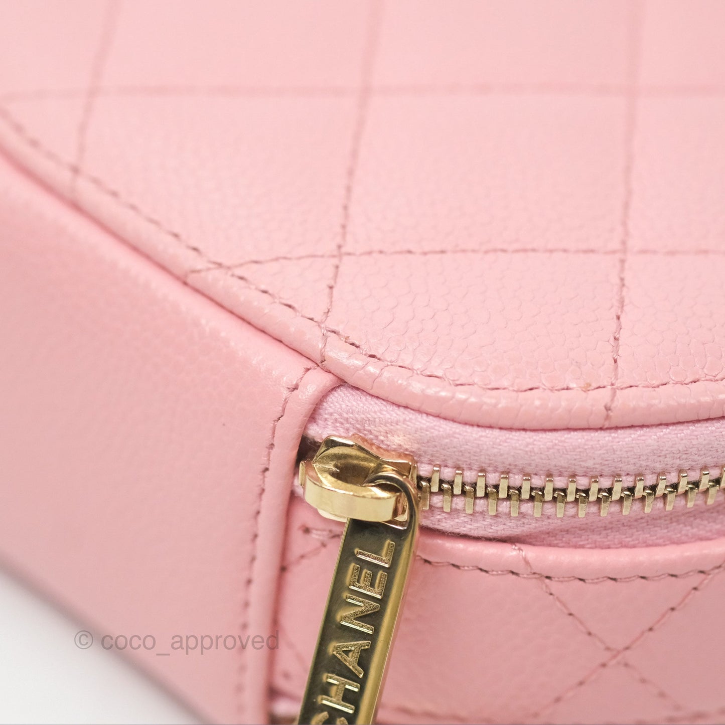 Chanel Mini Round Vanity Bag Handle With Care Pink Caviar 22C