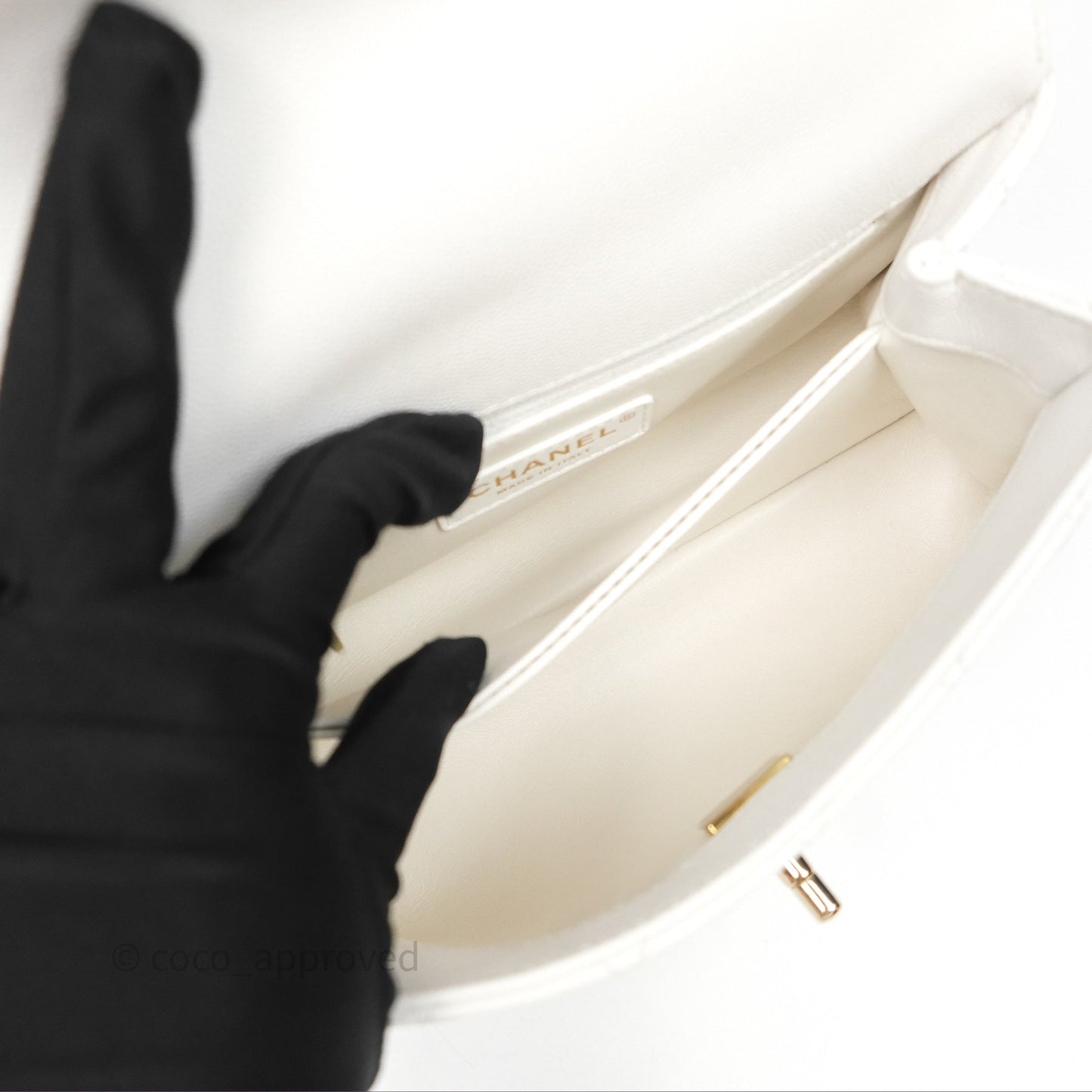 Chanel Small Coco Handle Quilted White Caviar Gold Hardware