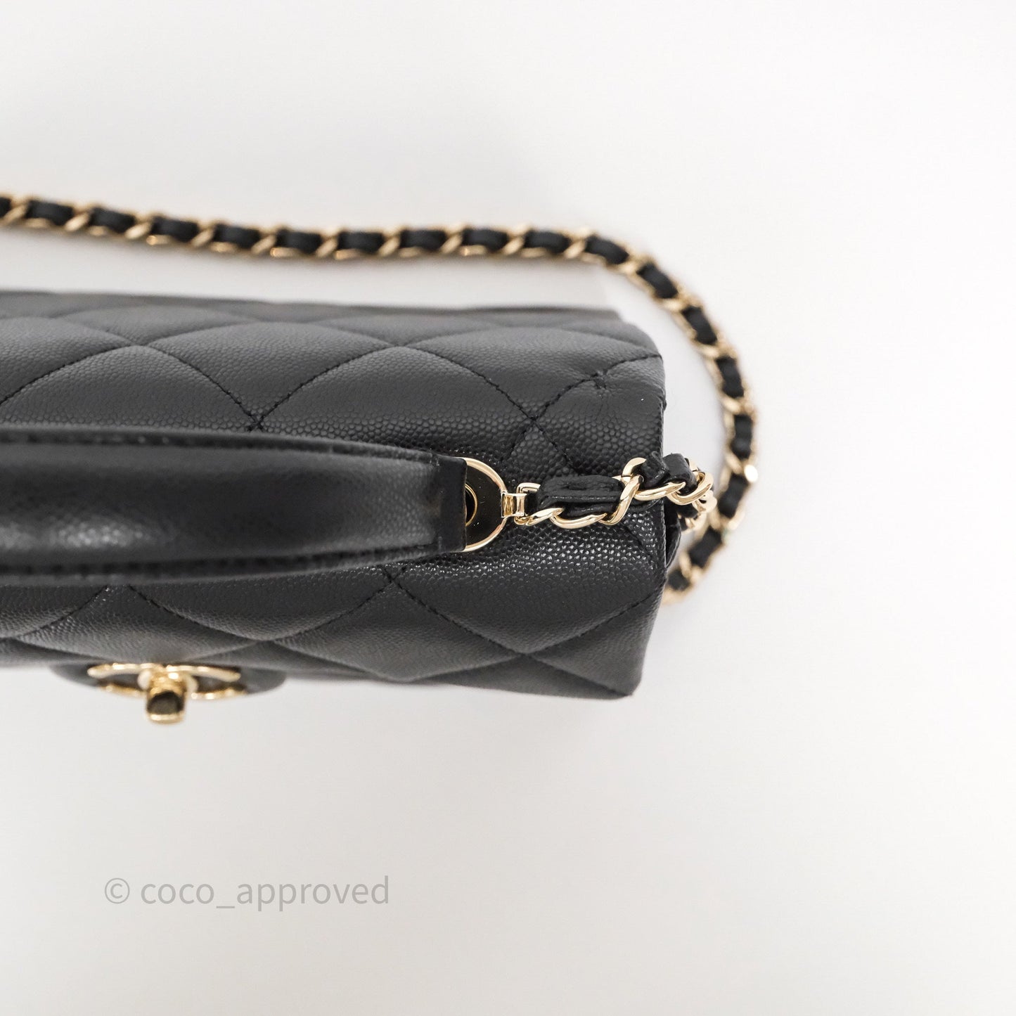 Chanel Quilted Small Top Handle Flap Bag Black Caviar Gold Hardware