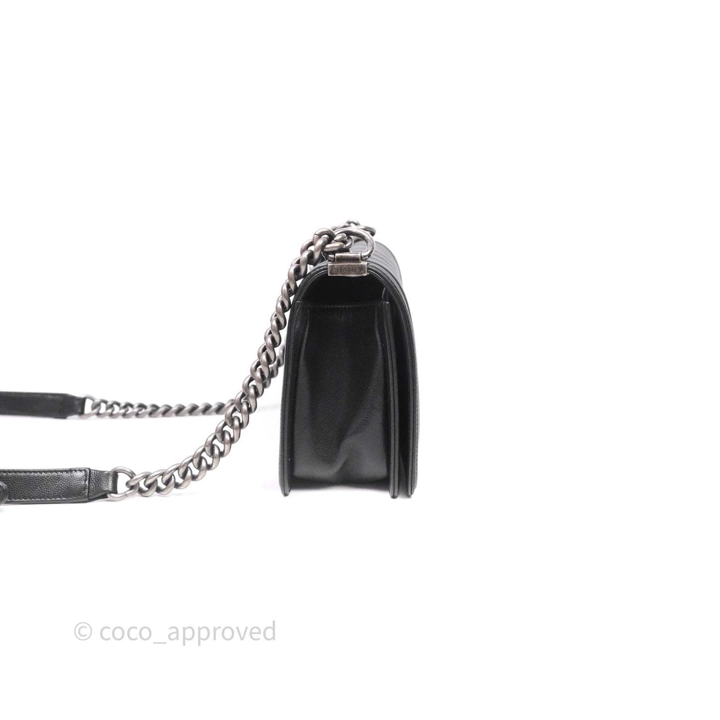 Chanel Medium Boy Chevron Black Caviar Ruthenium Hardware