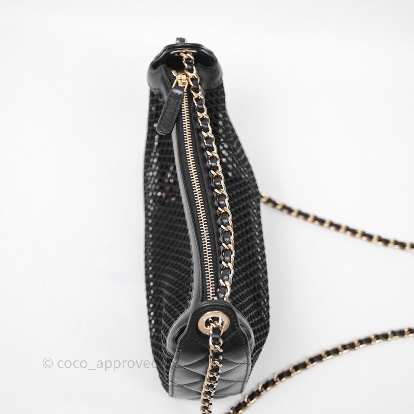 Chanel Mesh Clutch With Chain Black Shiny Lambskin Gold Hardware