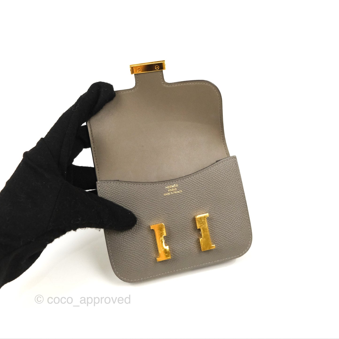Hermès Constance Slim Wallet Gris Meyer 0L Epsom Gold Hardware