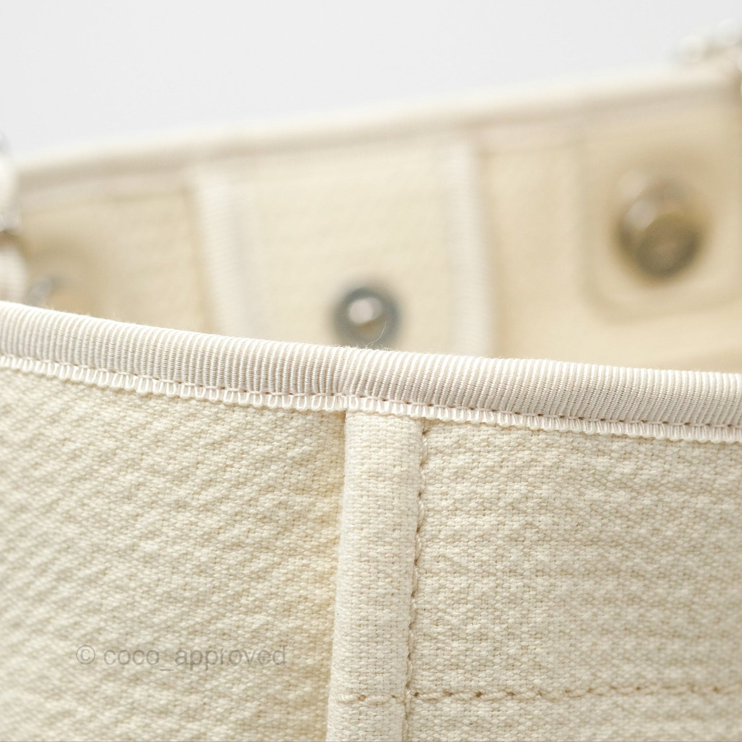 Chanel Medium Deauville Tote Ivory Cotton Silver Hardware