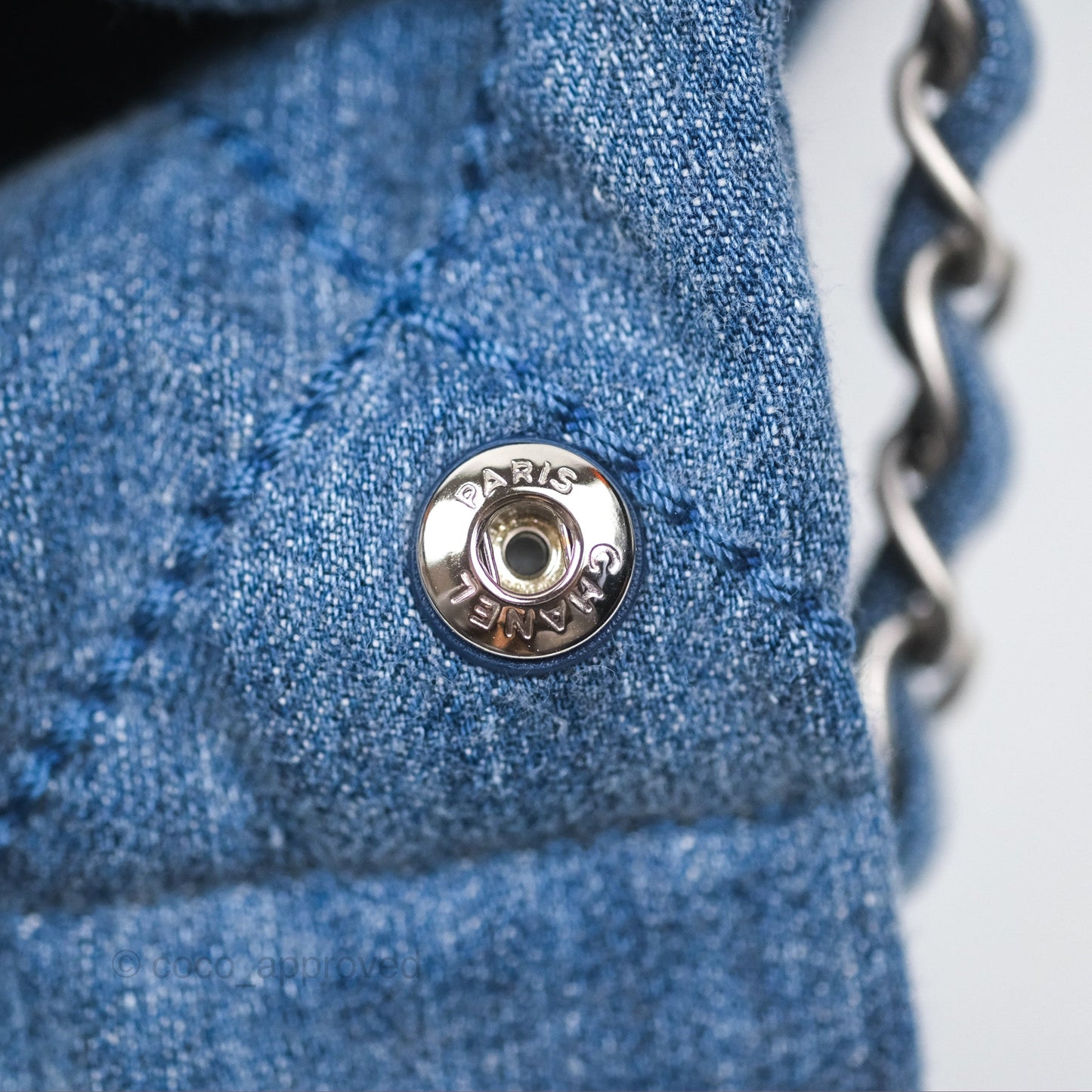 Chanel 22 Small Pearl Studded Denim Silver Hardware