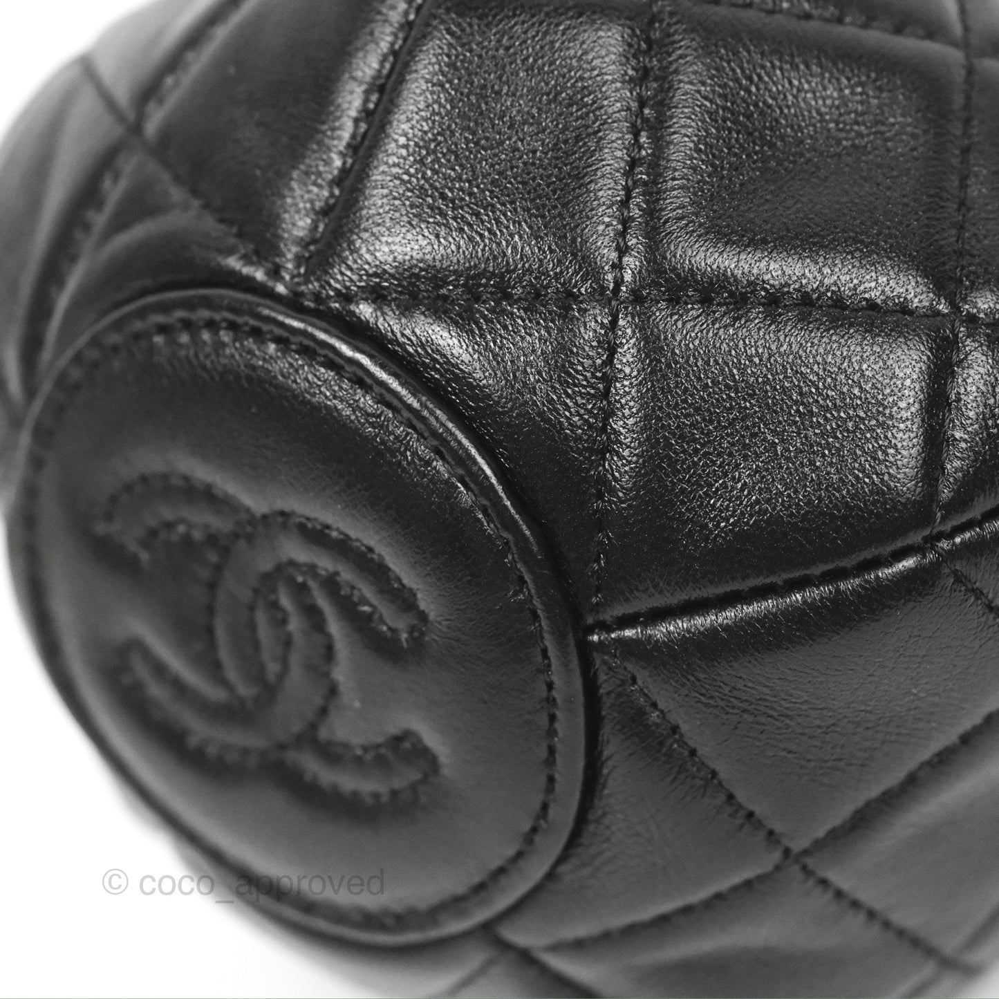 Chanel Mini Round Clutch with Chain Black Shiny Lambskin 23S
