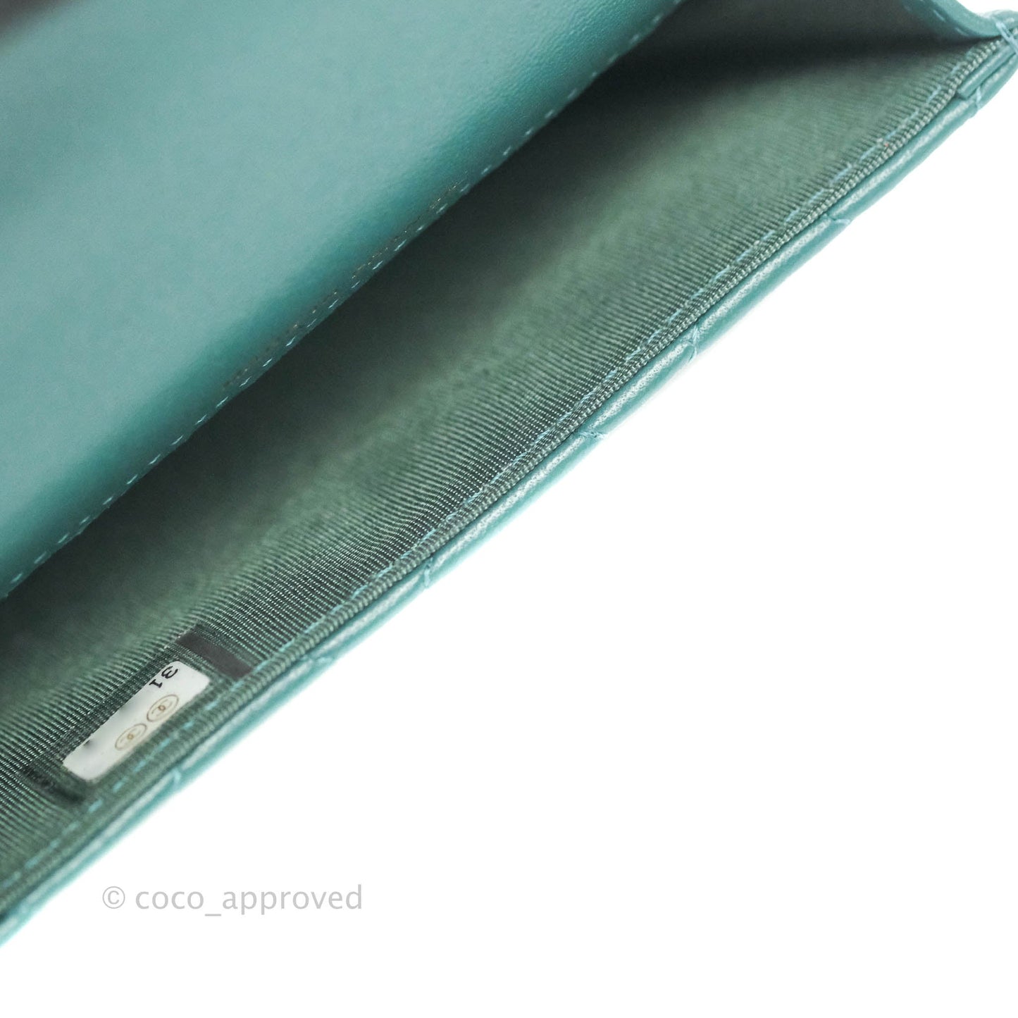 Chanel Flap Coin Purse With Chain Green Lambskin Aged Gold Hardware