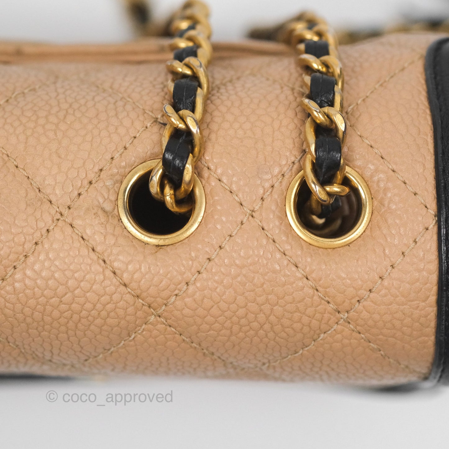 Chanel Small CC Filigree Flap Quilted Beige Black Caviar