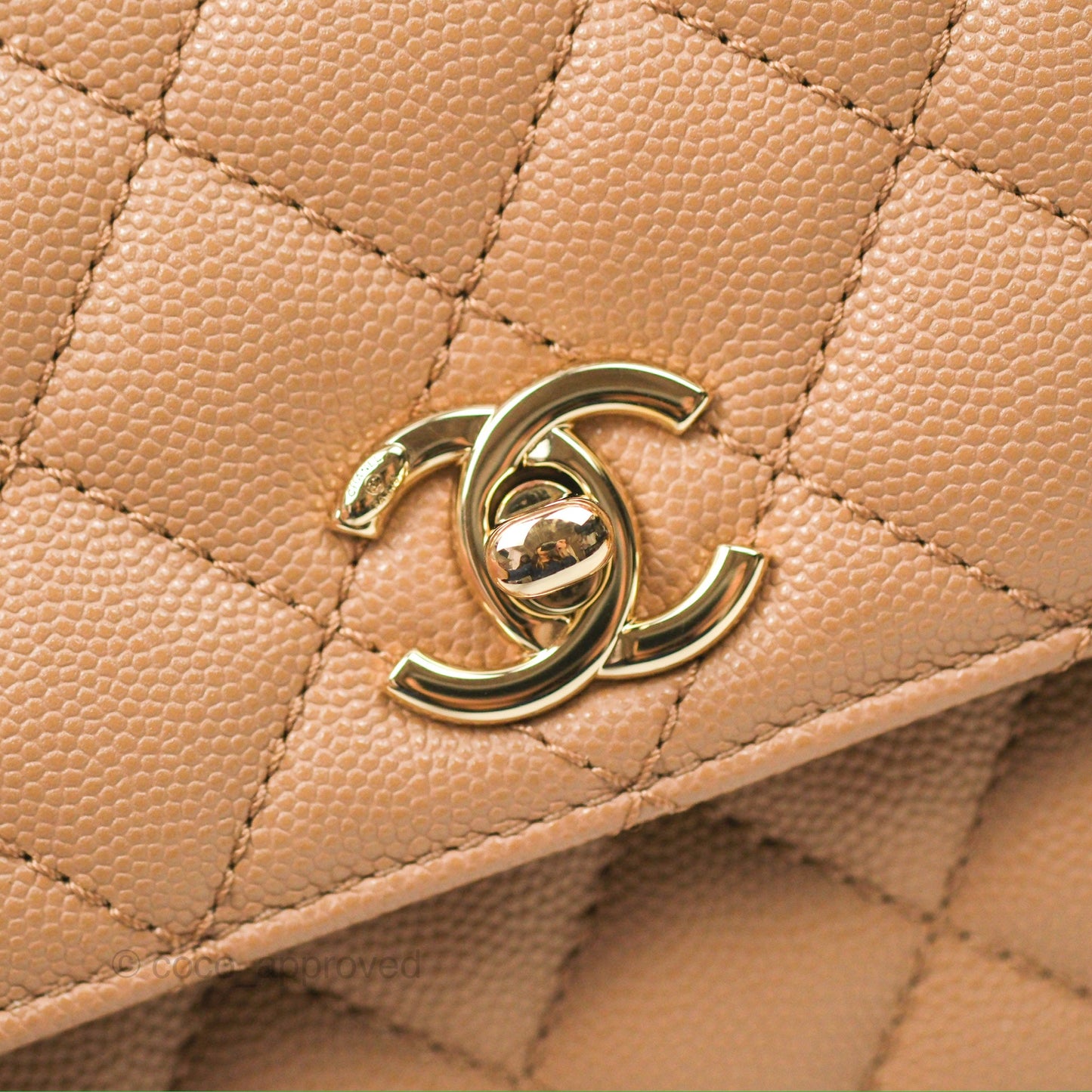 Chanel Small Coco Handle Quilted Beige Caviar Gold Hardware