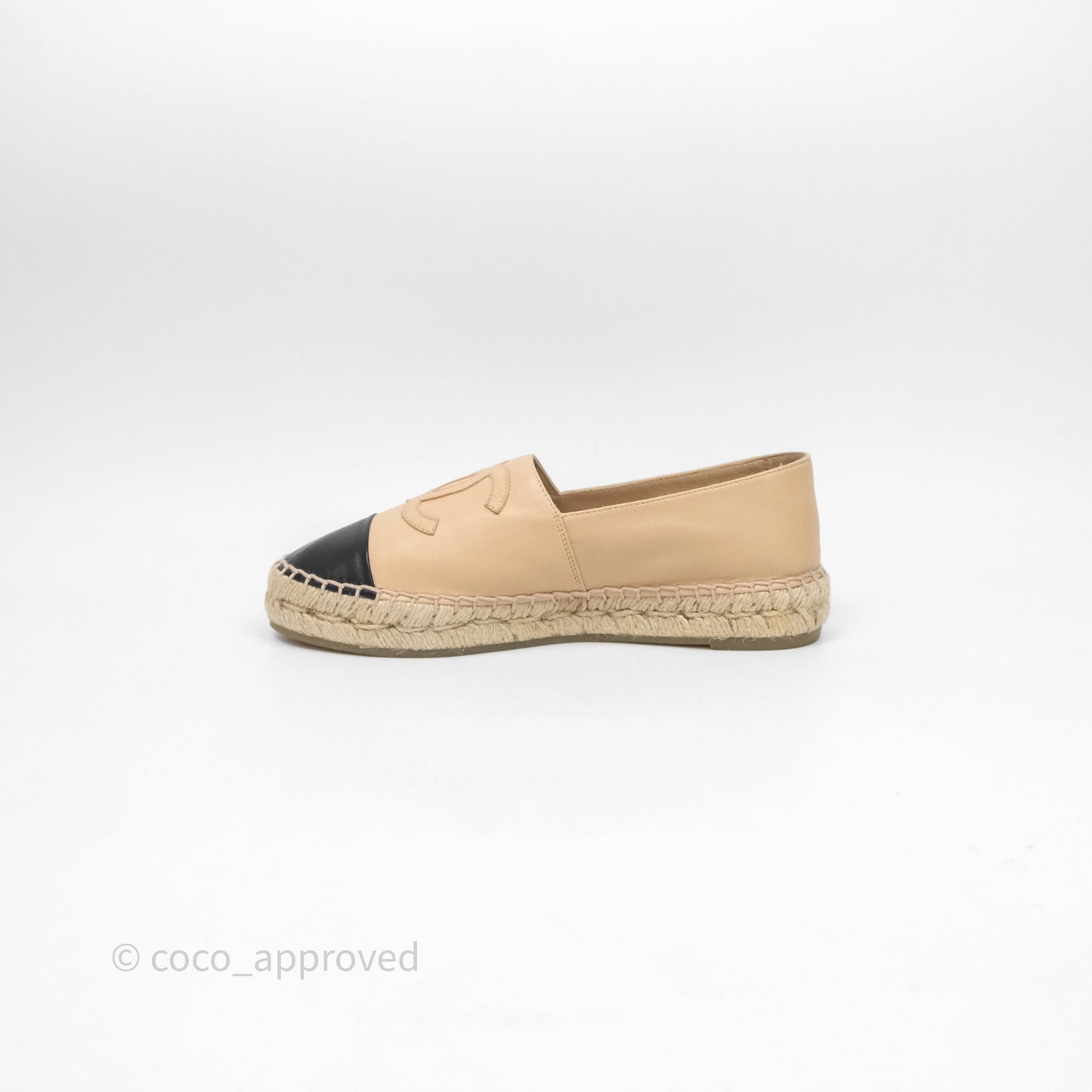 Chanel CC Espadrilles Beige Black Lambskin Size 36