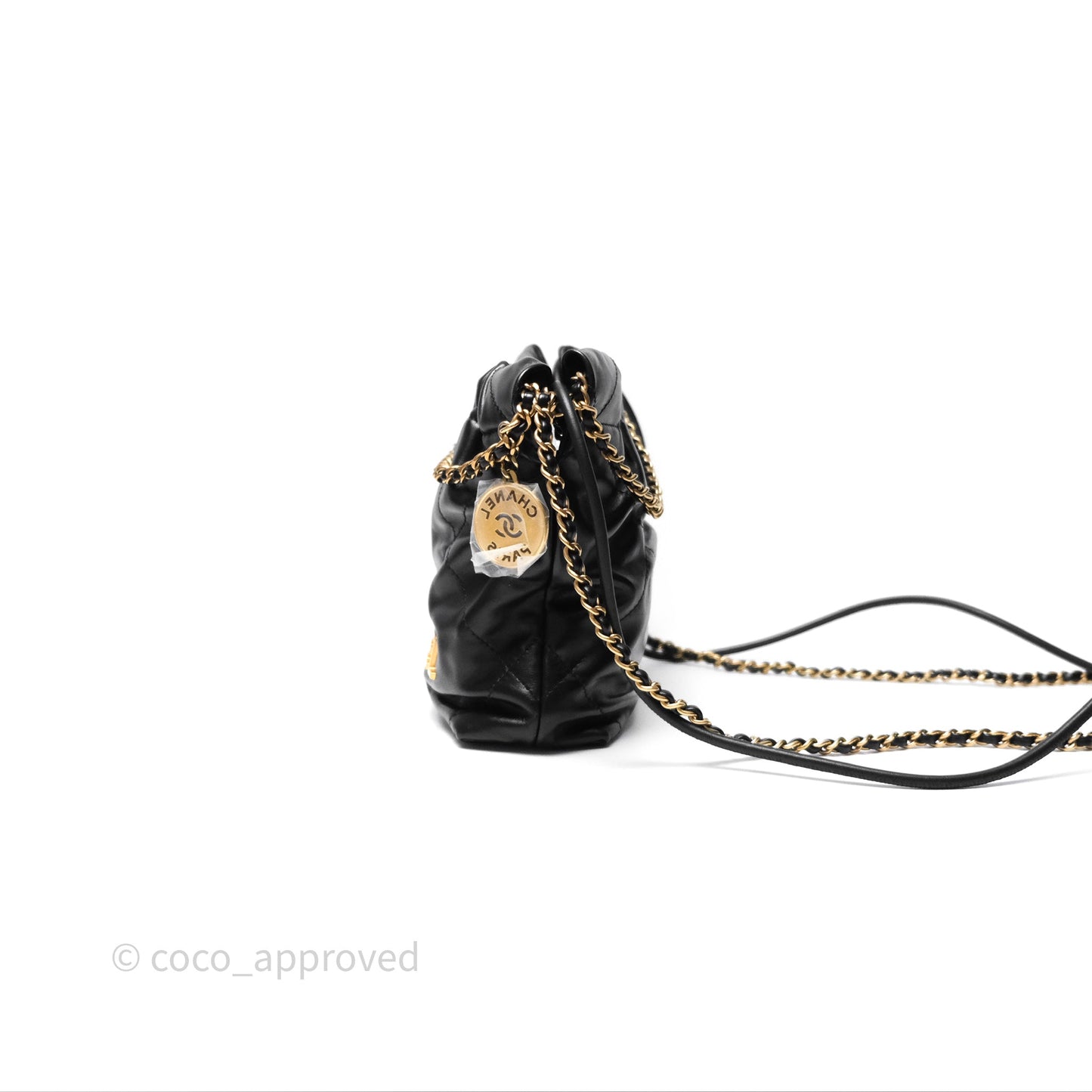 Chanel 22 Mini Bag Black Crumpled Calfskin Aged Gold Hardware