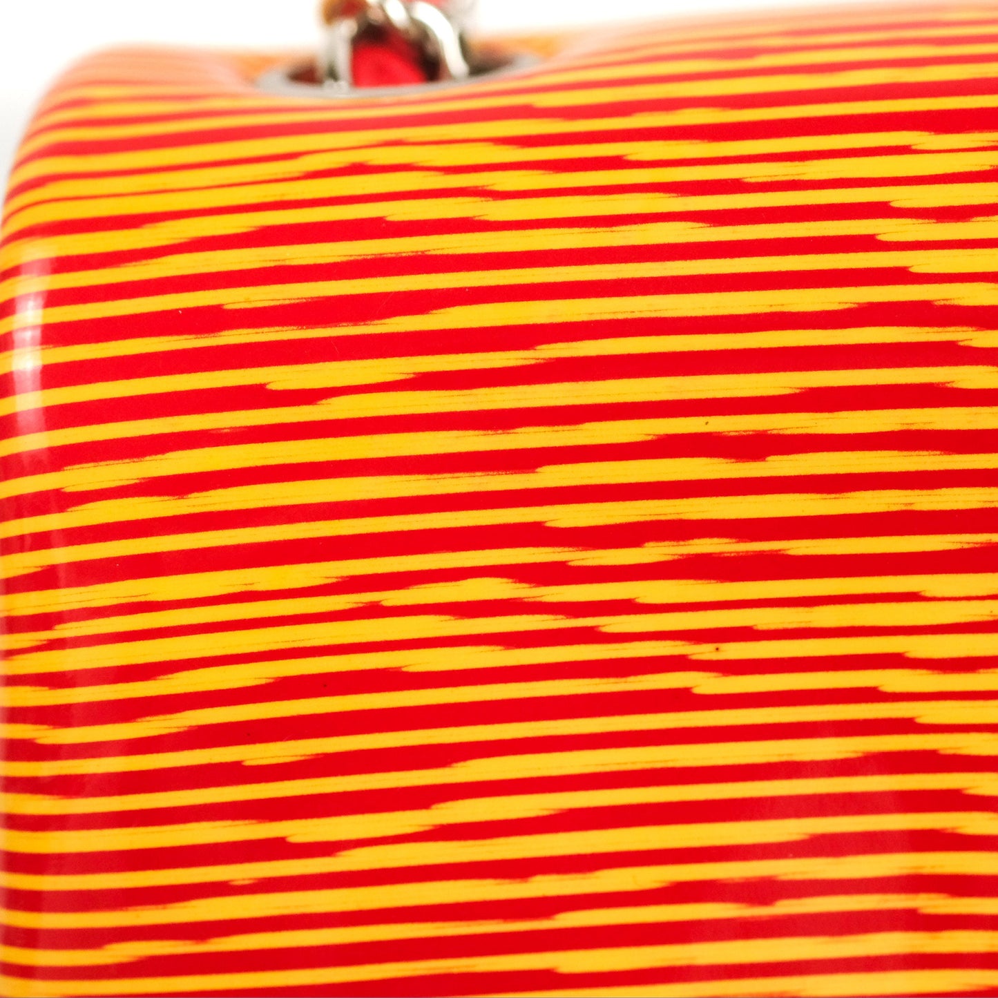 Chanel Mini Rectangular Flap Bag Orange Red Striped Patent Silver Hardware