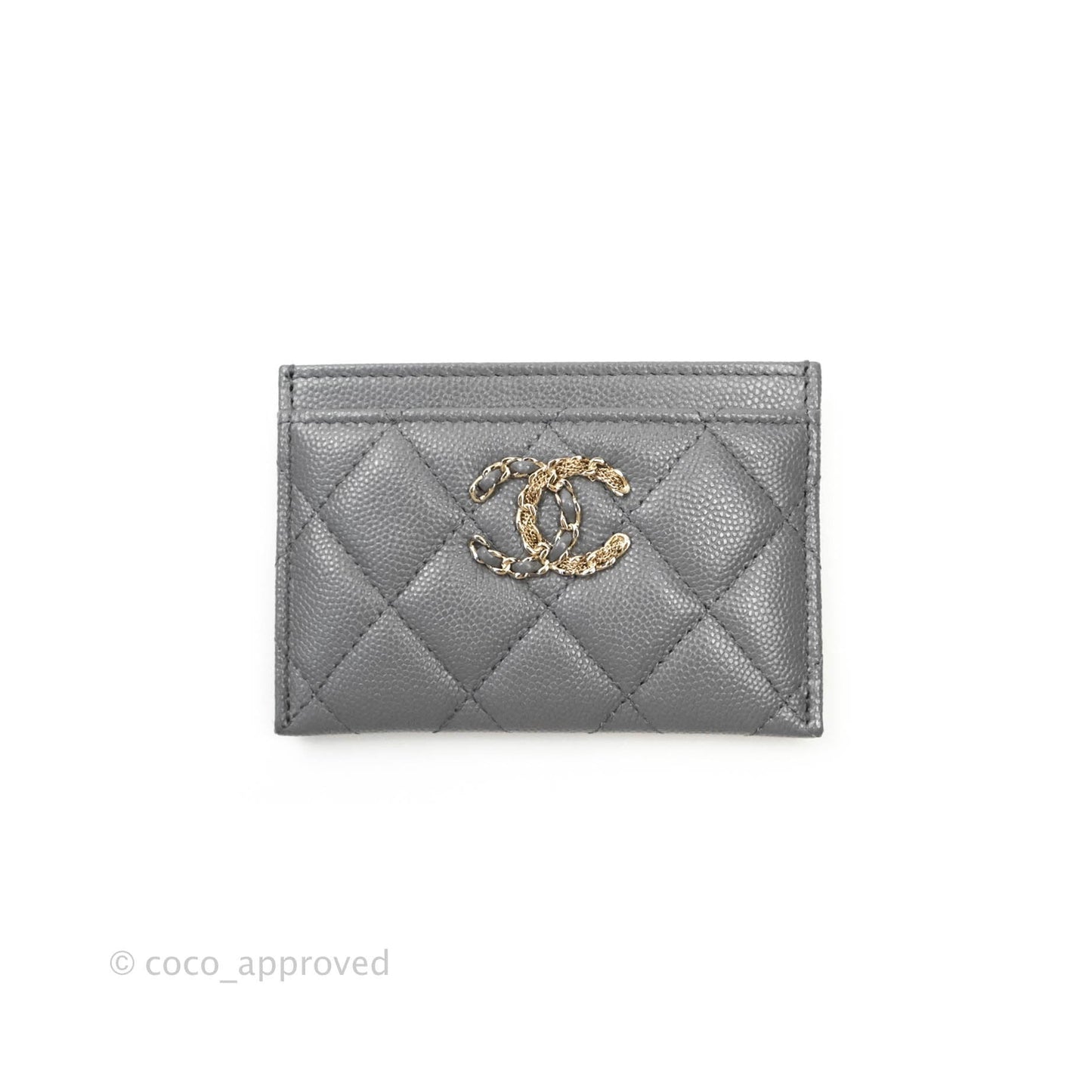 Chanel French New Wave Quilted Flat Card Holder Dark Grey Caviar 20K