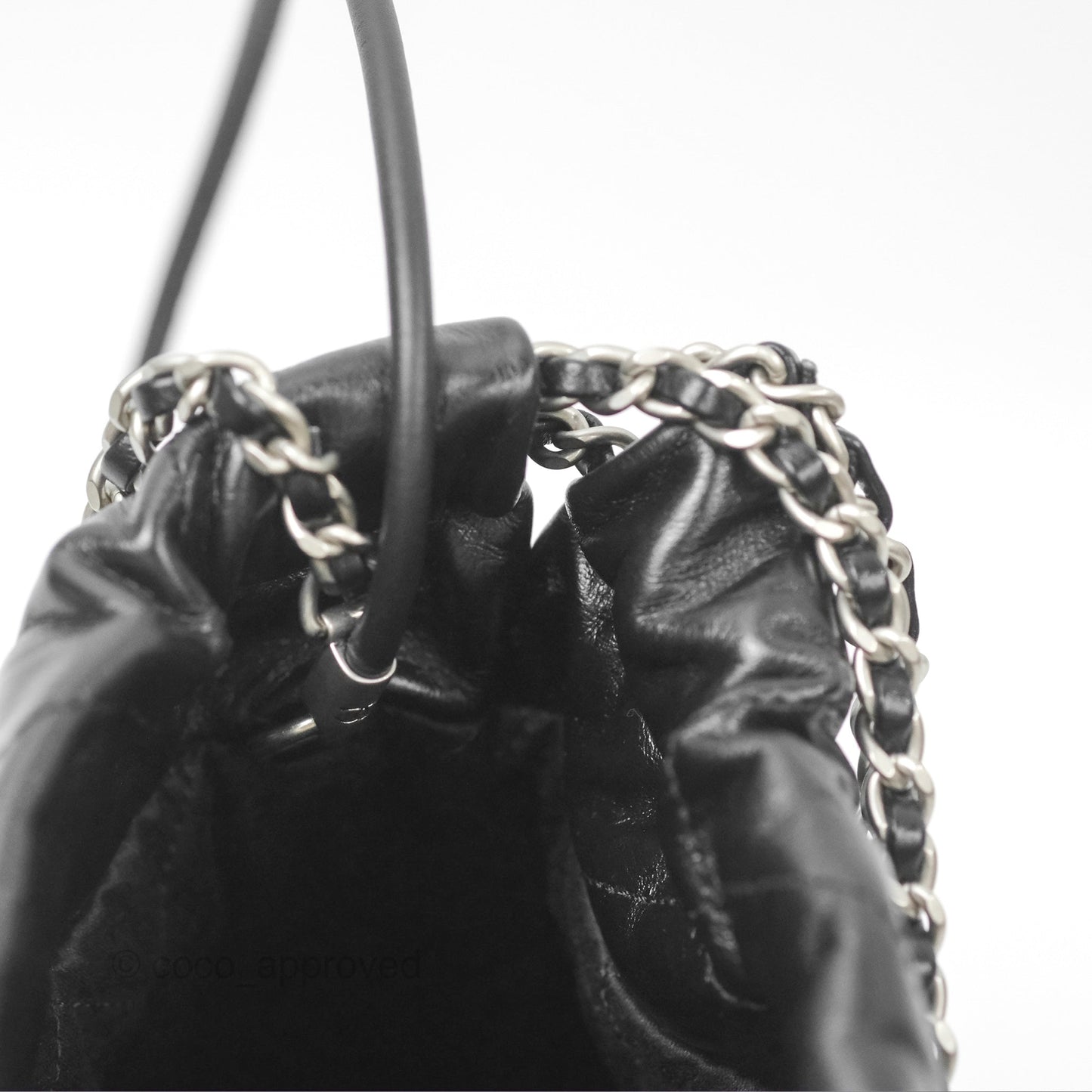 Chanel 22 Mini Bag Black Shiny Crumpled Calfskin Matte Silver Hardware