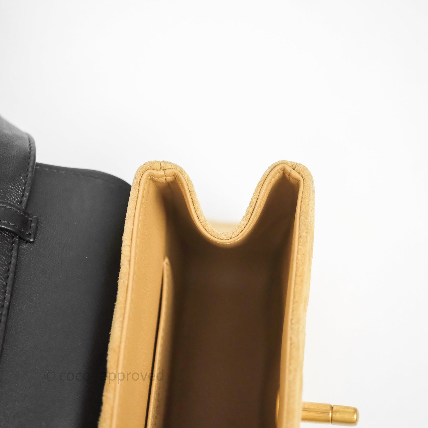 Chanel Mini Flap Bag Camel Suede/ Black Lambskin Gold Hardware