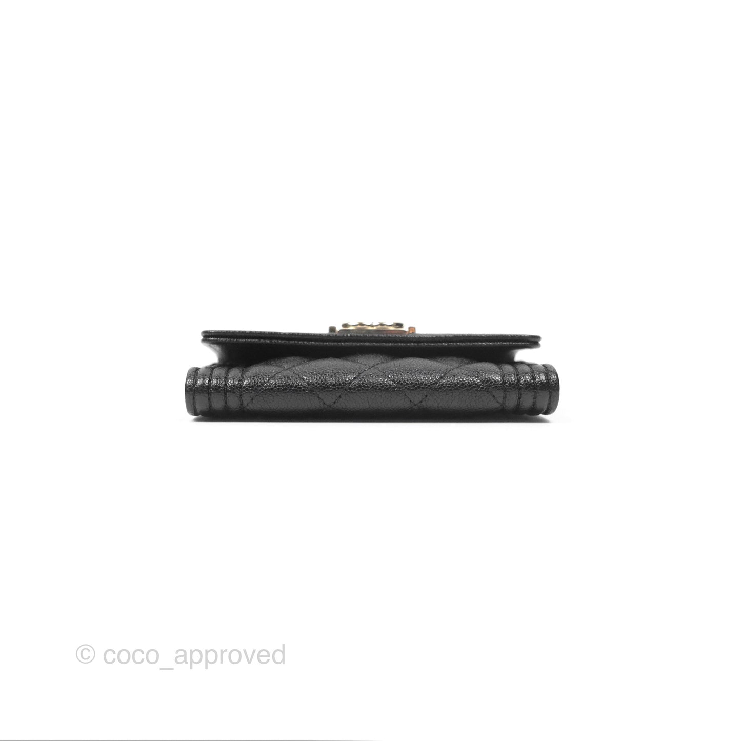 Chanel Quilted Boy Flap Card Holder Black Caviar Gold Hardware