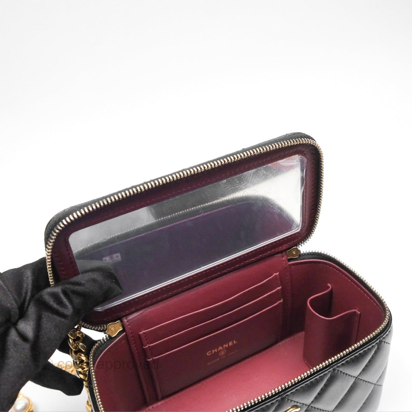Chanel Vanity Rectangular with Pearl Resin Chain Black Lambskin Gold Hardware