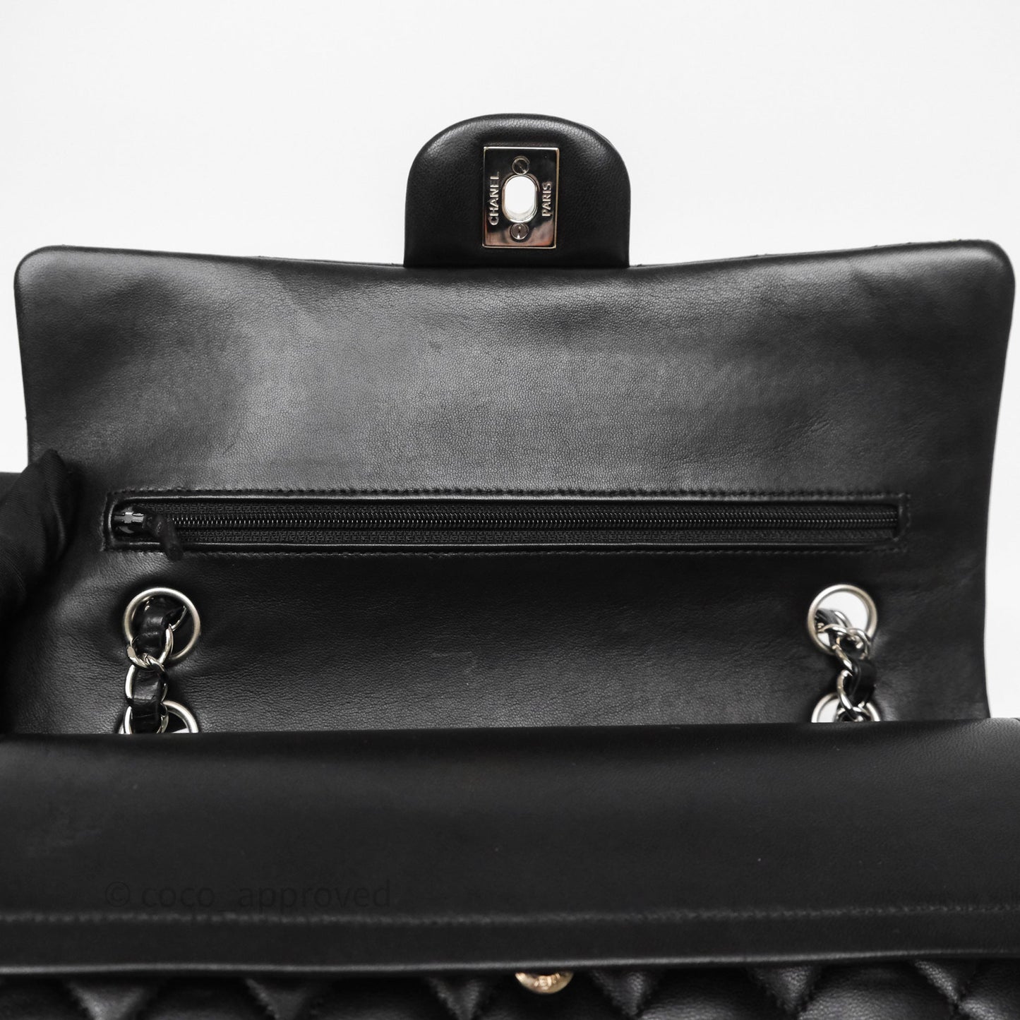 Chanel Classic M/L Medium Flap Quilted Black Lambskin Silver Hardware
