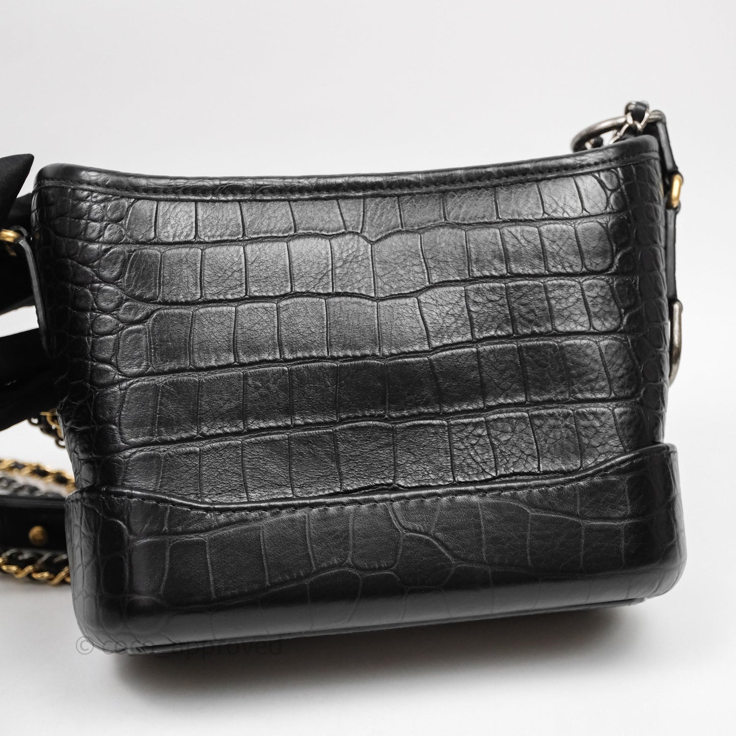 Chanel Crocodile Embossed Calfskin Small Gabrielle Cocodile Hobo Black