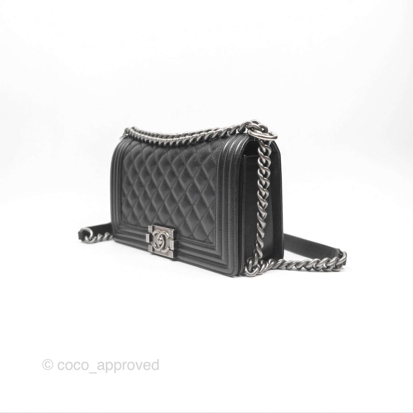 Chanel Medium Boy Quilted Black Caviar Ruthenium Hardware