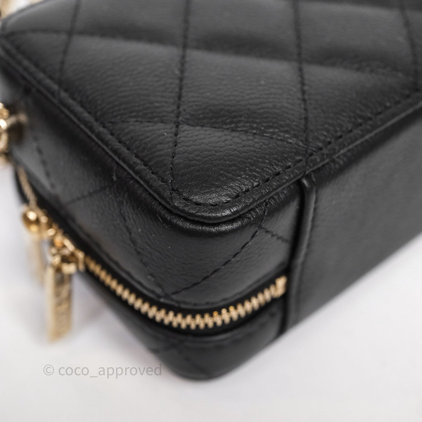 Chanel Quilted Top Handle Mini Vanity Case Black Caviar Gold Hardware