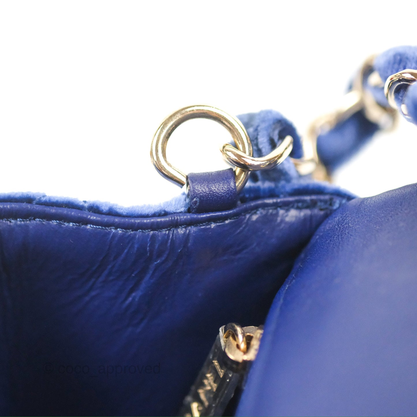 Chanel Quilted Mini Rectangular Flap Blue Velvet Gold Hardware