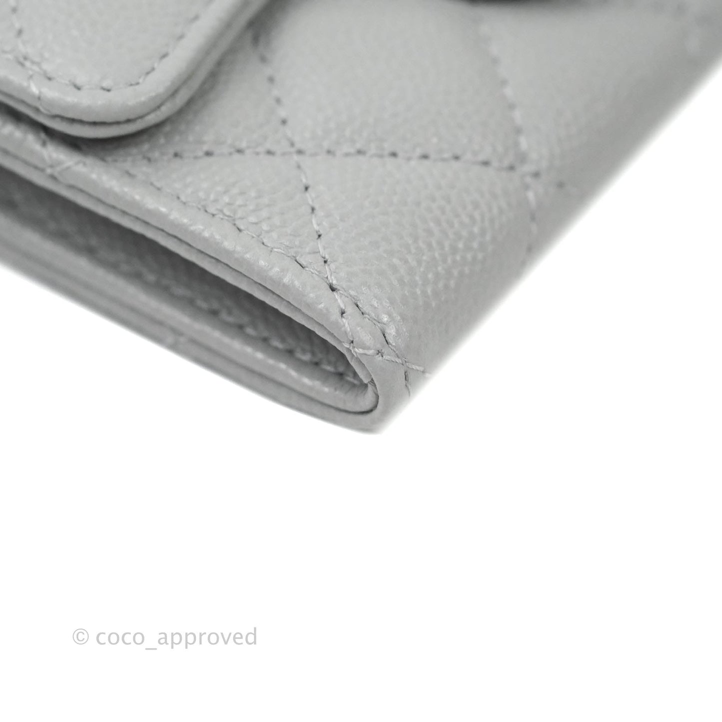Chanel Caviar Quilted Flap Card Holder Grey Gold Hardware 21A