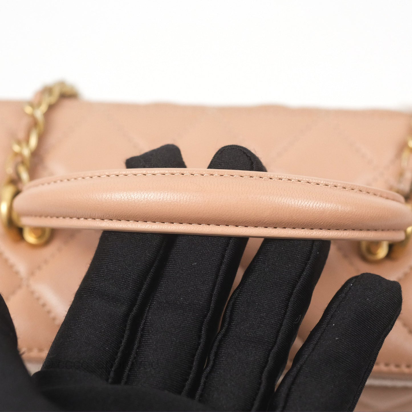 Chanel Vanity Rectangular Top Handle Beige Lambskin Aged Gold Hardware
