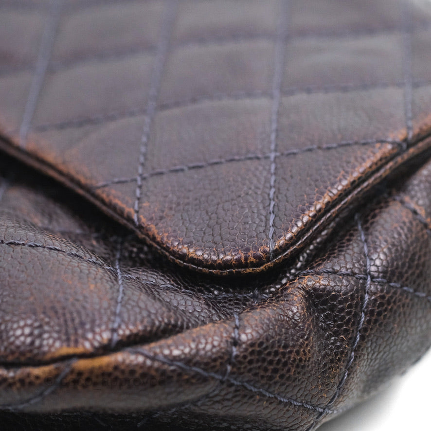 Chanel Jumbo Easy Flap Bag Caviar Dark Purple Ruthenium Hardware