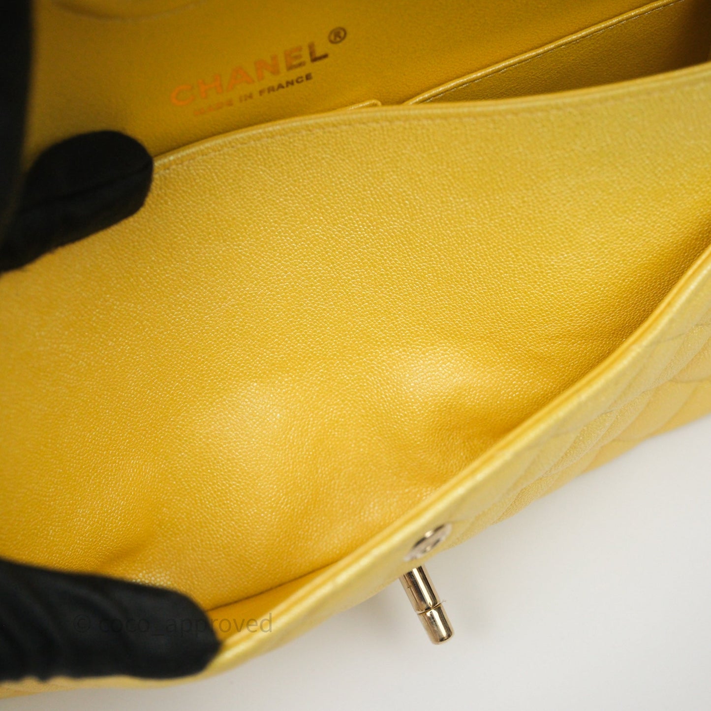 Chanel Classic M/L Medium Flap Quilted Iridescent Yellow Caviar Gold Hardware