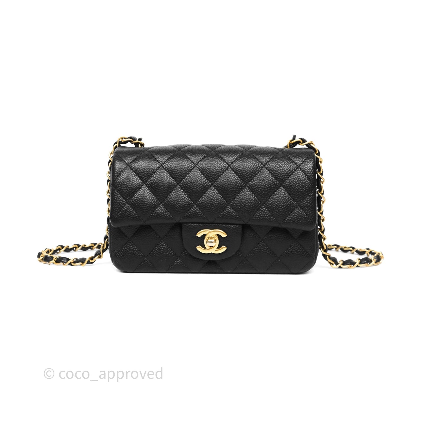 Chanel Mini Rectangular Quilted Black Caviar Aged Gold Hardware