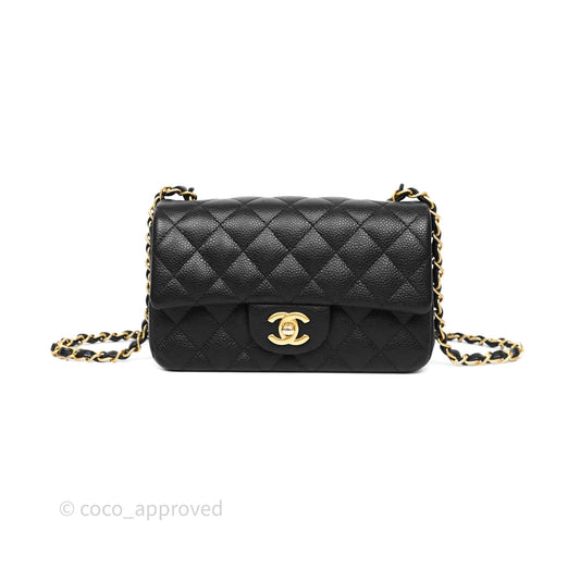 Chanel Mini Rectangular Quilted Black Caviar Aged Gold Hardware
