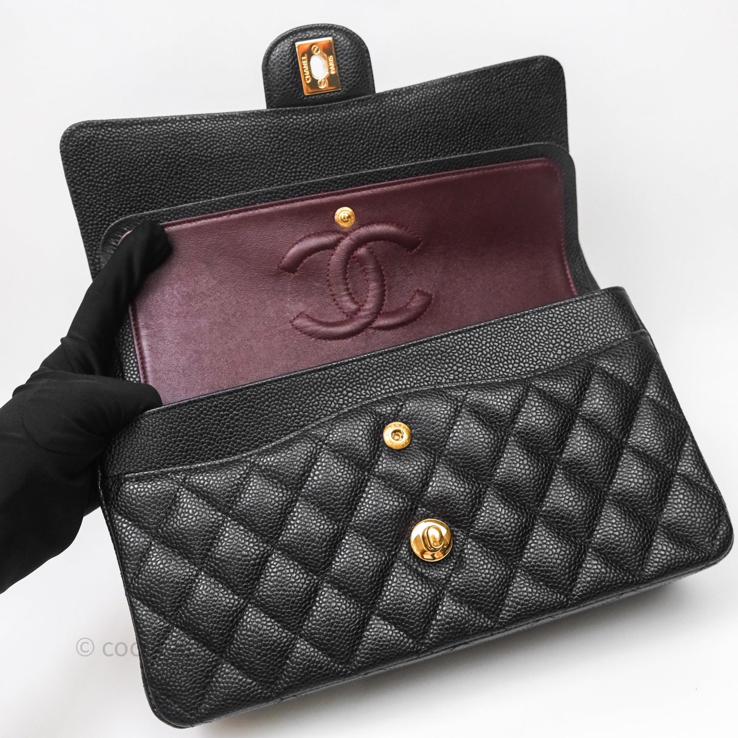Chanel Classic M/L Medium Flap Quilted Black Caviar Gold Hardware