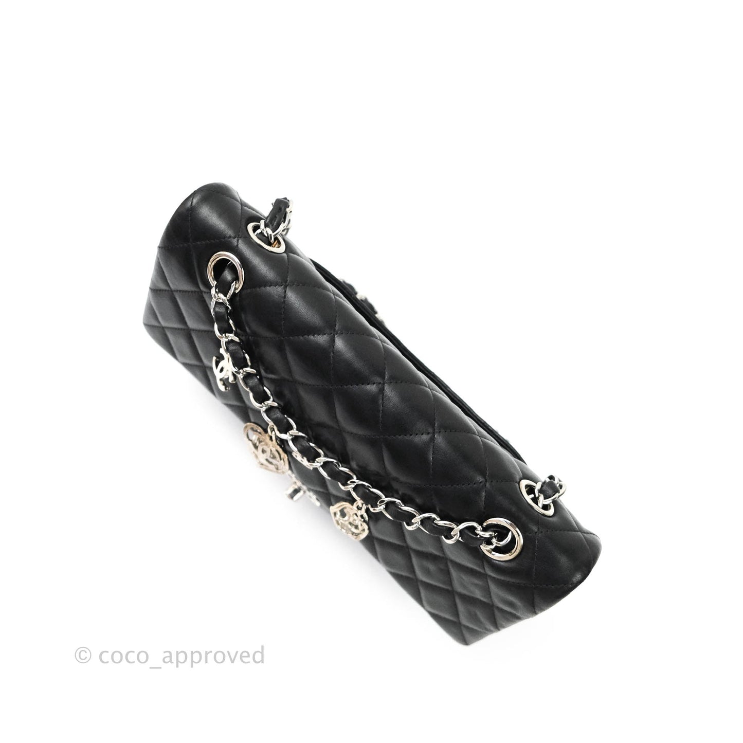 Chanel Classic M/L Medium Flap Bag Valentine Limited Edition Black Lambskin Silver Hardware