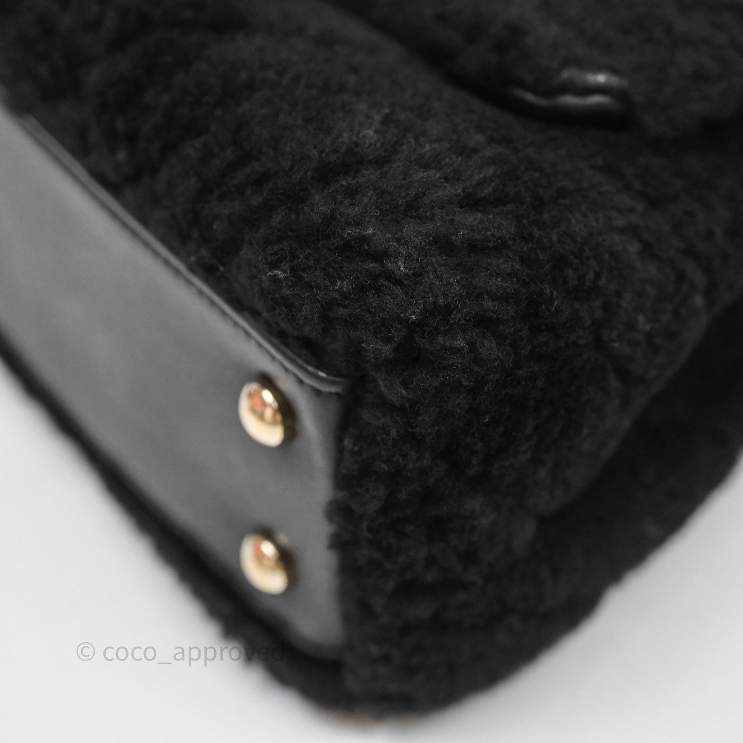 Chanel Small Coco Handle Shearling Black Gold Hardware