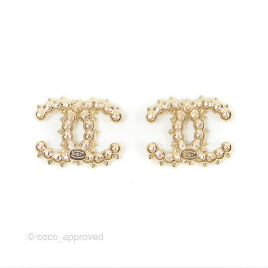 Chanel CC Crystal Pearl Earrings Gold Tone