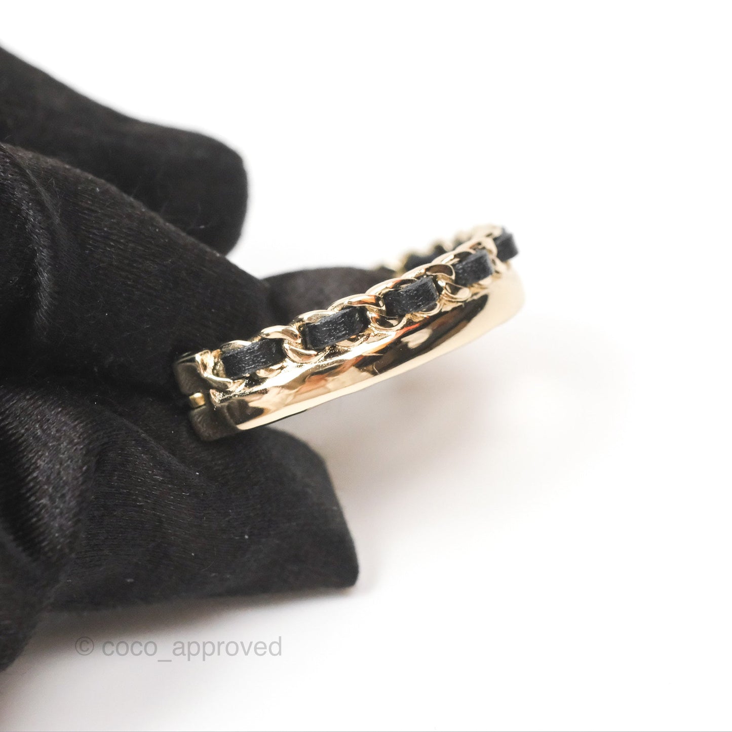 Chanel Gold Hoop Black Leather CC Earrings 22P