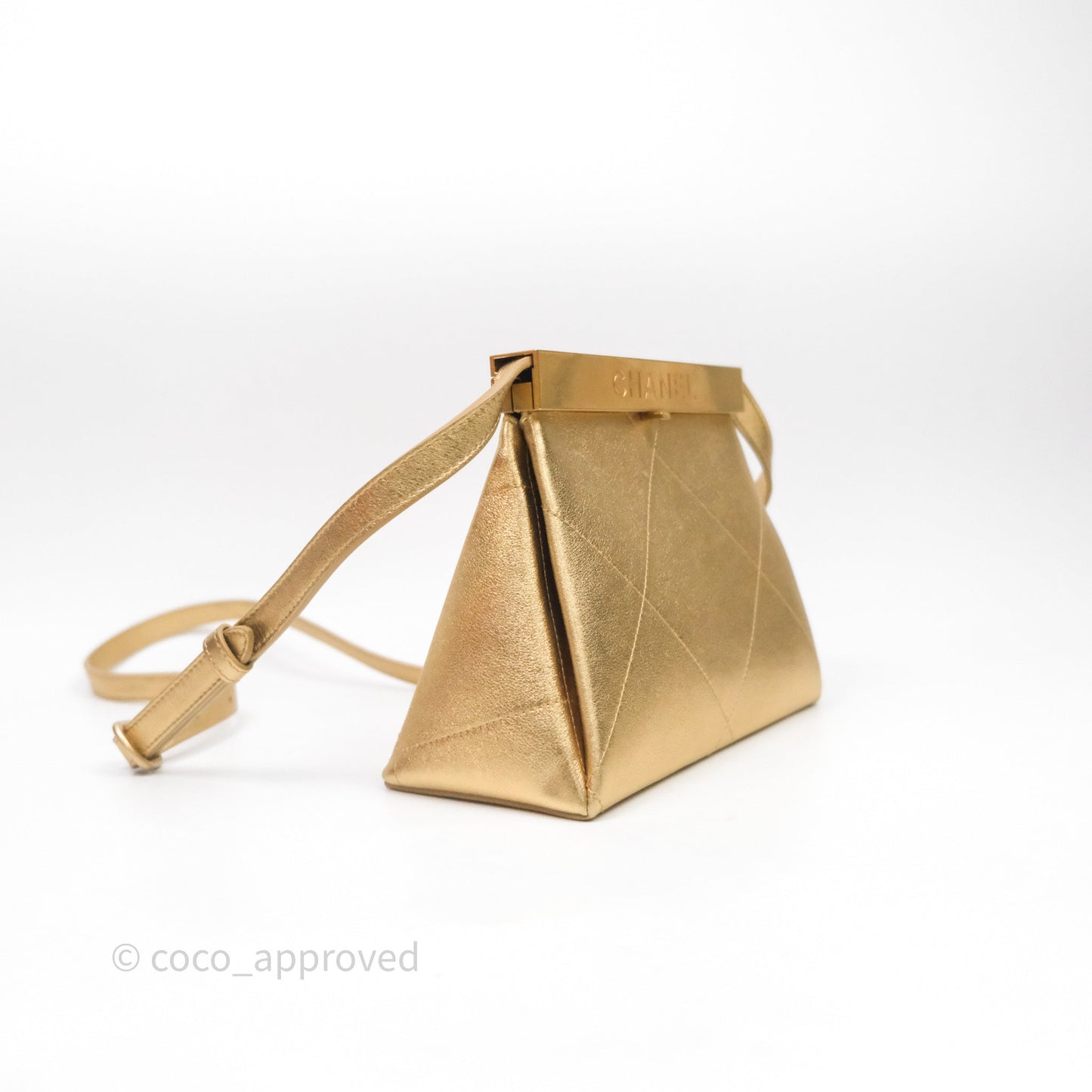 Chanel Calfskin Kiss Lock Frame Gold Bag