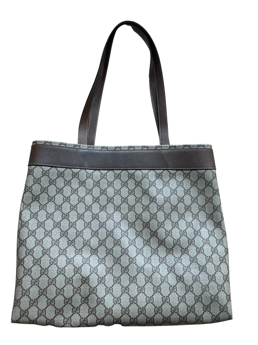 Luxury Gucci GG Beige & Brown Leather Tote Bag
