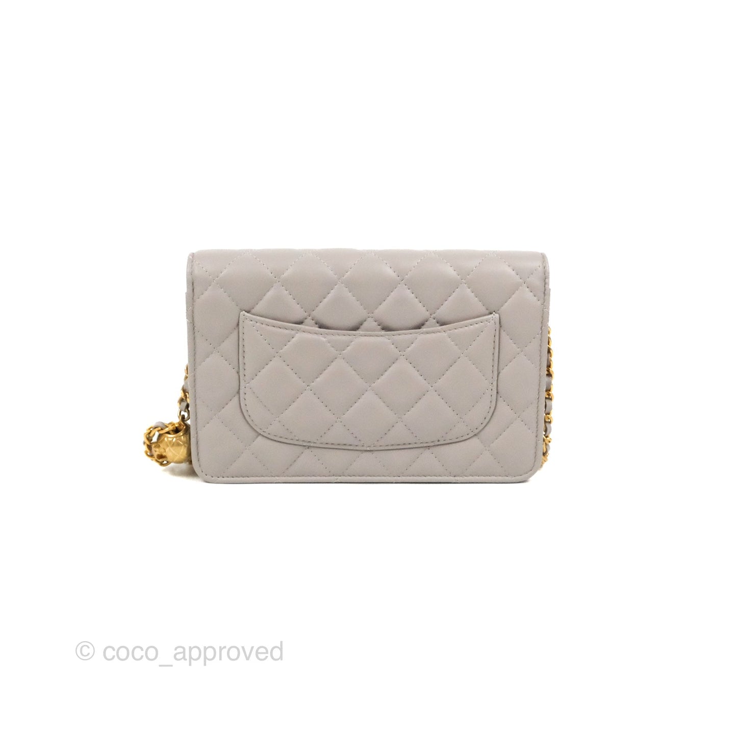 Chanel Quilted Pearl Crush Wallet on Chain WOC Light Grey Lambskin Aged Gold Hardware