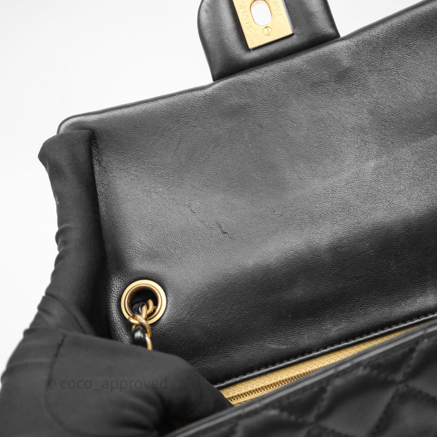 Chanel Mini Rectangular Pearl Crush Quilted Black Lambskin Aged Gold Hardware