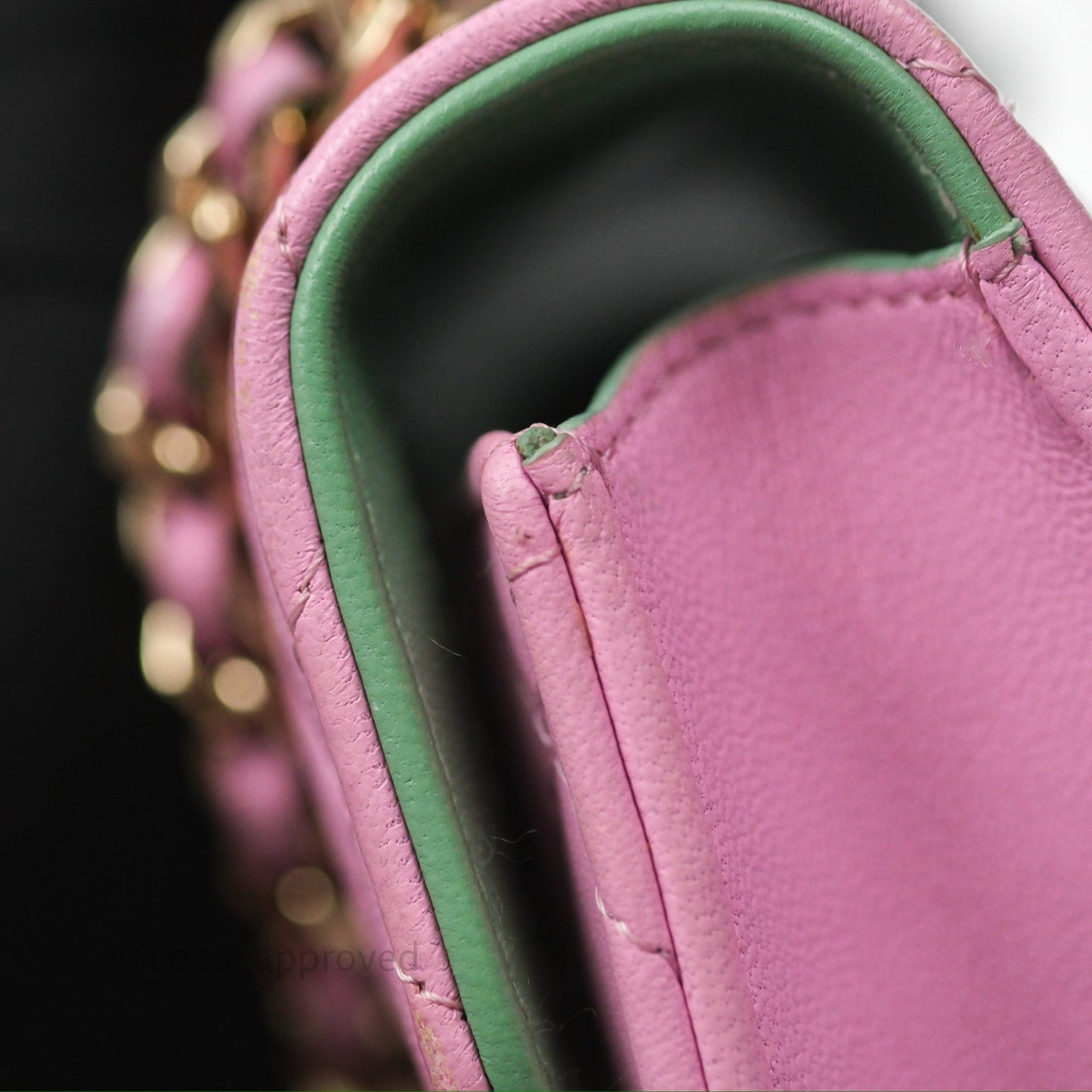 Chanel Mini Handle Clutch With Chain Pink/ Mint Lambskin Gold Hardware 23P