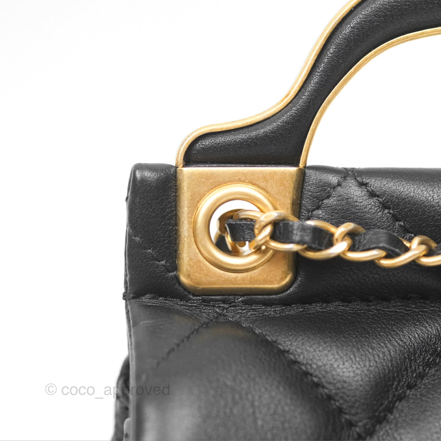 Chanel Lady Handle Flap Card Holder With Chain Black Calfskin Gold Hardware
