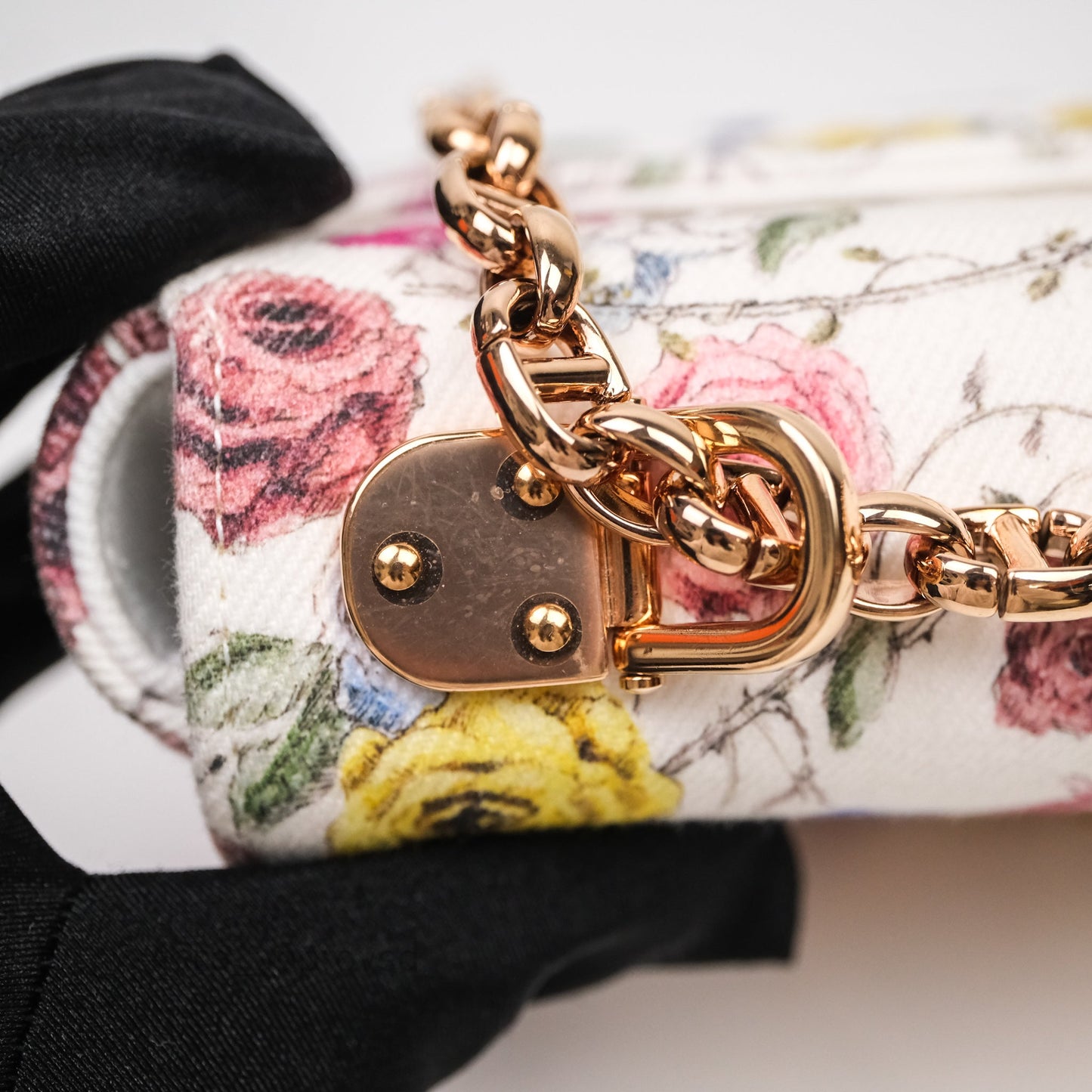 Dior Small Caro Bag White Florilegio Rose Gold Hardware