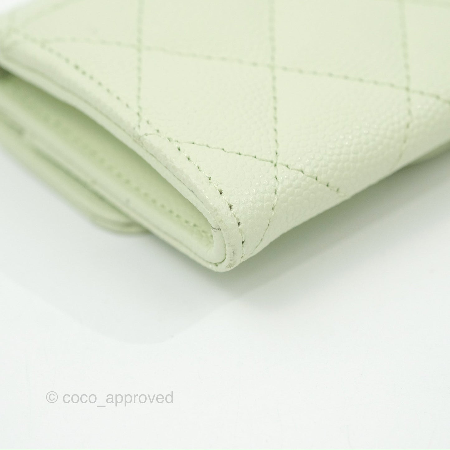 Chanel Quilted Flap Card Holder Light Green Caviar Gold Hardware