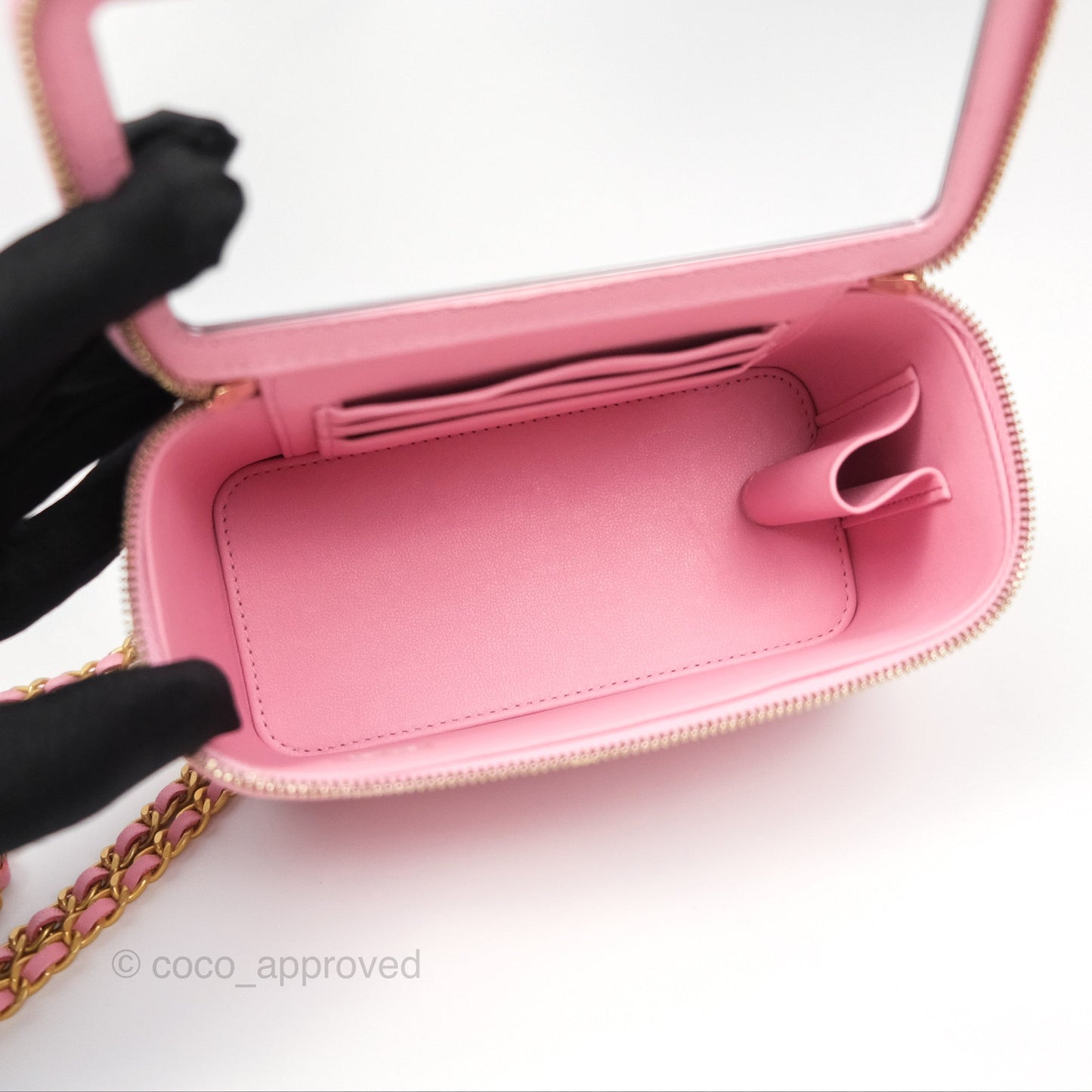 Chanel Vanity Rectangular with Top Handle Pink Lambskin Aged Gold Hardware